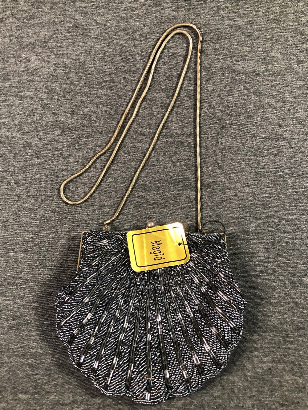 Vintage Black Beaded Shell Crossbody Bag by Magid NWT